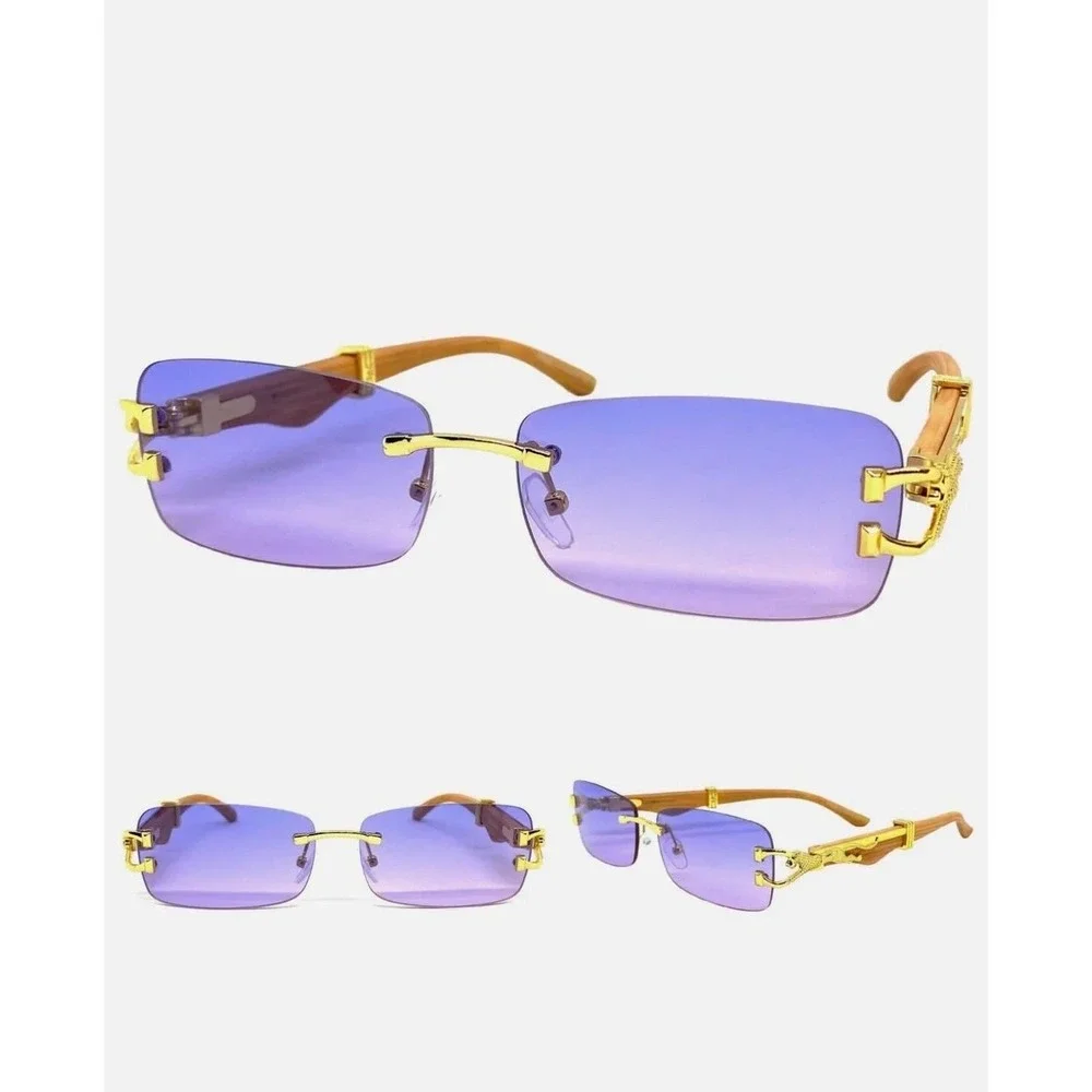 Men Square Sunglasses Purple Lens Hip Hop Summer Festival High Fashion Cholo New